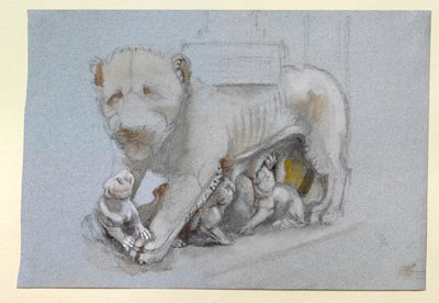 Skizze von Löwin und Jungen vom Siena-Kanzel von Nicola Pisano, Juni 1870 von John Ruskin