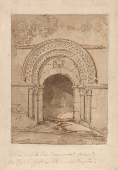 Eingang zum Kornmarkt, ehemals die Kapelle von St. Louis, in Bayeux von John Sell Cotman