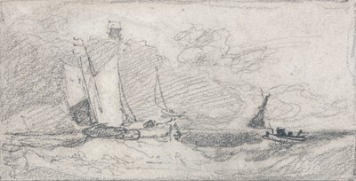 Segelboote und Boote in stürmischer See von John Sell Cotman