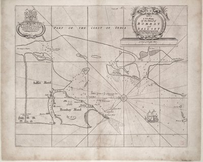 Karte von Bombay und Sallset von Samuel Thornton, Hydrograph der East India Company, erstmals veröffentlicht um 1685 von John Seller