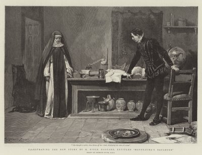 Illustration der neuen Geschichte von H. Rider Haggard, mit dem Titel Montezumas Tochter von John Seymour Lucas