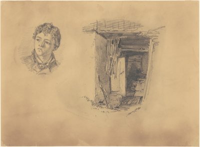 Kopf eines Jungen und der Eingang zu einer Hütte von John Singer Sargent