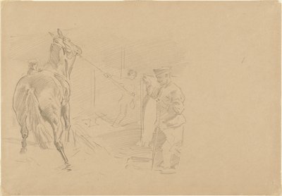 Mann zieht ein Pferd in einen Stall, 1918 von John Singer Sargent