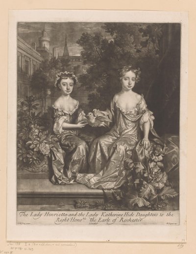Porträt von Henrietta und Katherine Hyde mit einer Taube The Lady Henrietta and the Lady Katherine Hide Daughters to the / Right Honorable the Earle of Rochester (Titel auf Objekt) von John Smith