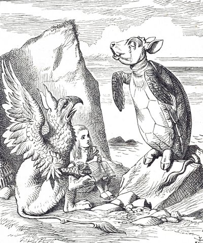 Alice, Mock Turtle und der Greif aus Alice im Wunderland von John Tenniel