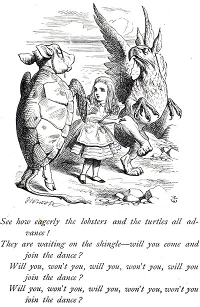 Alice, Mock Turtle und der Greif aus Alice im Wunderland von John Tenniel