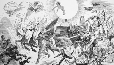 Mr. Punchs Traum von Elektrizität, die alles vor sich her fegt von John Tenniel