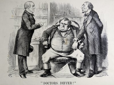 Politische Satire darstellend William Ewart Gladstone, Benjamin Disraeli und John Bull von John Tenniel