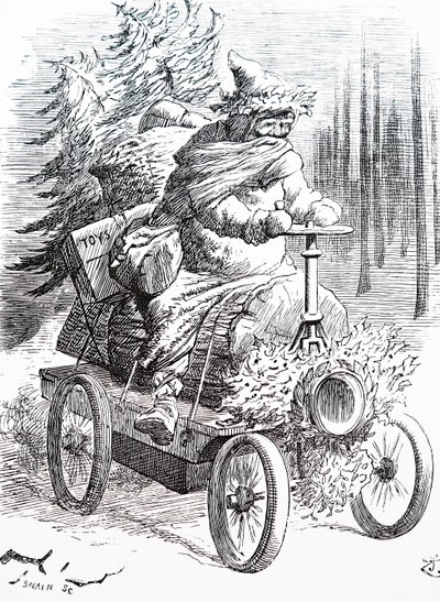 Weihnachtsmann rast durch den Schnee. Von John Tenniel (1820-1914), ein englischer Illustrator, Grafikhumorist und politischer Karikaturist von John Tenniel