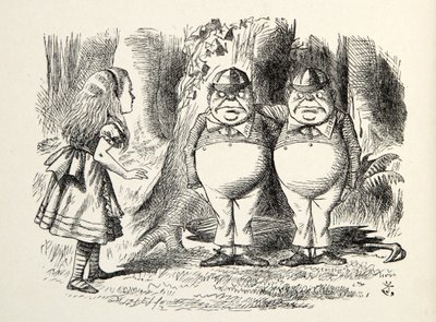 Tweedledum und Tweedledee, Illustration aus Durch den Spiegel, von Lewis Carroll (1832 - 98), 1872 von John Tenniel