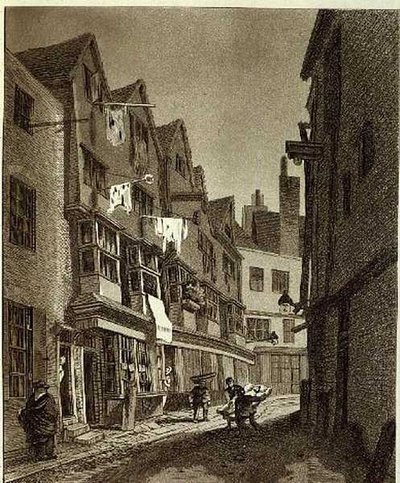 Ansicht des südlichen Endes der Thieving Lane (in den letzten Jahren Bow Street genannt) von John Thomas (after) Smith