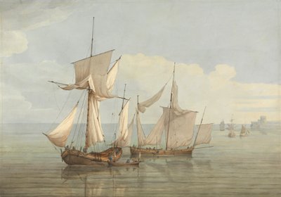 Eine Hoy und ein Lugger mit anderen Schiffen auf ruhiger See von John Thomas Serres