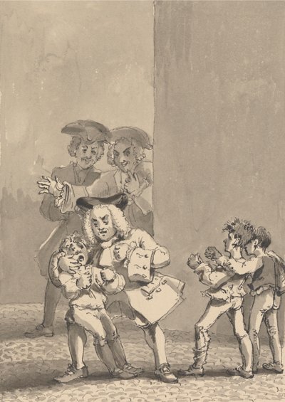 Hogarth, verfolgt von Barry und einem Freund, wurde dabei erwischt, wie er einen Jungen zum Kampf anstachelte, um absichtlich seinen ängstlichen Gesichtsausdruck einzufangen von John Thomas Smith