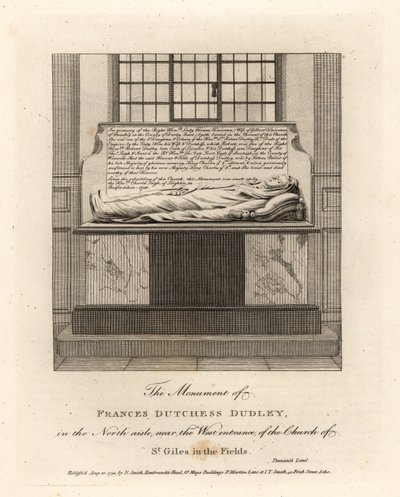 Denkmal von Lady Frances Kniveton, Herzogin von Dudley, Ehefrau von Sir Gilbert Kniveton, in der Kirche St. Giles in the Fields von John Thomas Smith