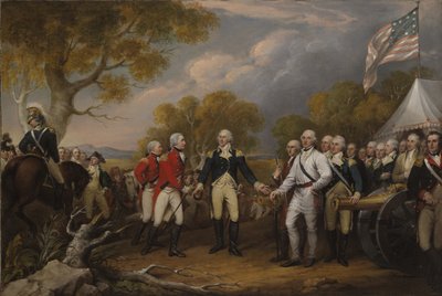 Schlacht von Saratoga, der britische General John Burgoyne kapituliert vor dem amerikanischen General Horatio Gates, 17. Oktober 1777, um 1822-32 von John Trumbull