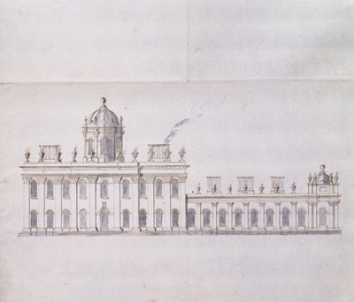Schloss Howard, Yorkshire: Eine schematische Bleistiftskizze, die die Entwicklung der Vorhof-Flügel zeigt, ca. 1699 von John Vanbrugh