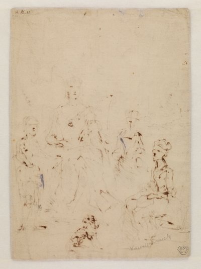 Skizze für eine Familienporträtgruppe, verso von John Vanderbank