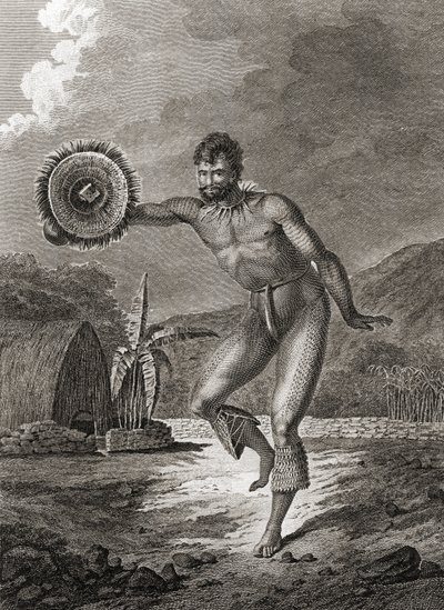 Eine tätowierte Tänzerin in traditioneller Kostüm, Hawaii, 1778 von John Webber