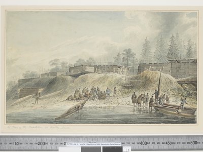 F.23 Ein Blick auf die Behausungen in Nootka Sound, ca. 1773-84 von John Webber