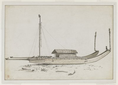 Ein doppeltes Reisekanu von Otaheite [Tahiti], mit aufwendigen Schnitzereien von John Webber