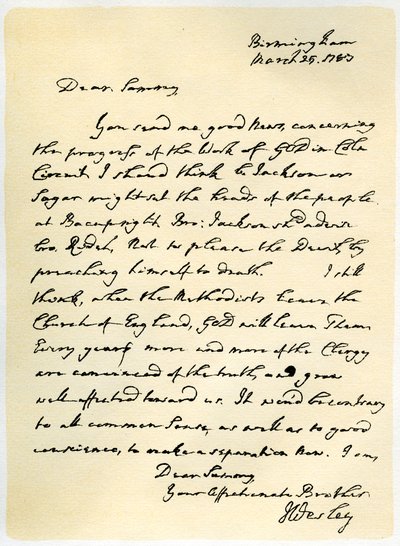 Brief von John Wesley an Samuel Bradburn, 25. März 1783 von John Wesley