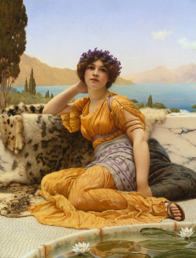 Mit Veilchen umkränzt und einem Gewand von Safranfarbe von John William Godward