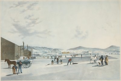 Rockland Lake - Eis schneiden. Blick aus Nordosten, veröffentlicht 1849 von John William Hill