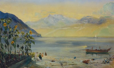 Genfersee mit den Dents du Midi in der Ferne, 1863 von John William Inchbold