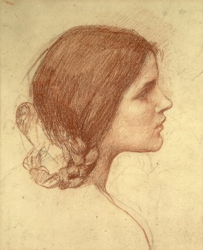 Kopf eines Mädchens, ca. 1905 (Rötel auf Papier) von John William Waterhouse