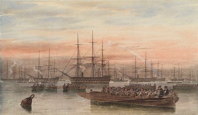 Die Baltische Flotte bei Nacht mit Schiffen im Vordergrund von John Wilson Carmichael
