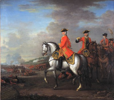 König Georg II. in der Schlacht bei Dettingen, mit dem Herzog von Cumberland und Robert, 4. Earl of Holderness von John Wootton