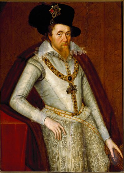 Porträt von Jakob I. von England und VI. von Schottland, Ritter des Hosenbandordens, ca. 1610 von John de Critz