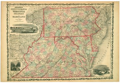 Universität von Virginia, Dismal Swamp und Stadt Baltimore. Platten 29-30. Relief durch Schraffuren dargestellt. von Johnson and Browning