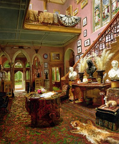 Die Halle und Treppe eines Landhauses, 1888 von Jonathan Pratt