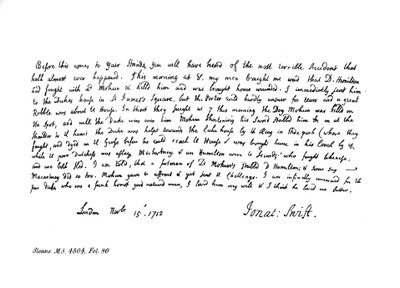 Auszug aus Dean Swifts Tagebuch, adressiert an Mrs. Dingley, 1712, 1840 von Jonathan Swift