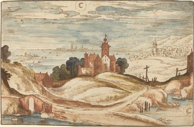 Landschaft mit Schloss auf einem Hügel von Joos de Momper II