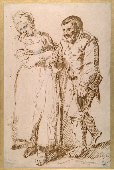 Die Schritte eines alten Bauern, geführt von seiner Frau von Joos van (attr. to) Craesbeeck