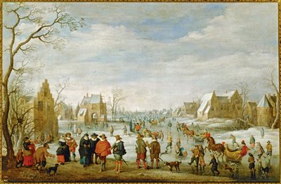 Winterlandschaft mit Schlittschuhläufern von Joost Cornelisz Droochsloot