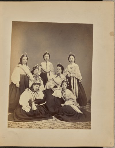 Gruppenporträt von Frauen mit Kronen und Schärpen von Jordan H. Abbott