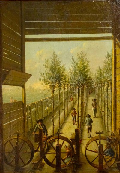 Kleingartenbahn am Jaagpad in Gouda im Jahr 1795 von Joris Herst