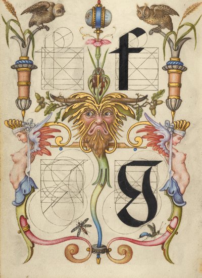 Anleitung zum Konstruieren der Buchstaben f und g von Joris Hoefnagel