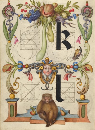 Anleitung zum Konstruieren der Buchstaben k und l von Joris Hoefnagel
