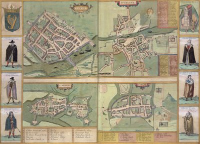 Karten von Galway, Dublin, Limerick und Cork, aus 