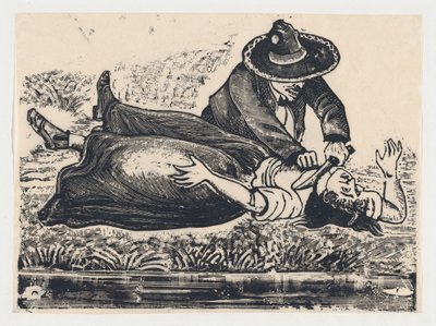 Francisco Guerrero, der Westenmacher und Mörder, ermordet eine Frau, ca. 1905-1910 von José Guadalupe Posada
