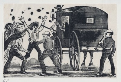 Männer kämpfen in der Nähe eines Pferdes und einer Kutsche, ca. 1900-1910 von José Guadalupe Posada