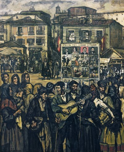 GUTIERREZ SOLANA, Jose (1886-1945). El cartel del crimen (Der blinde Musiker). ca. 1920. Private Sammlung von Jose Gutierrez Solana