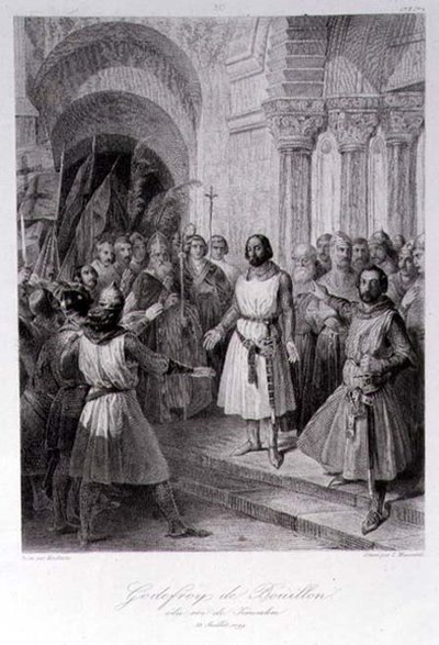 Gottfried von Bouillon (ca. 1060-1100) zum König von Jerusalem gewählt, graviert von Leopold Massard (1812-89) von Jose de (after) Madrazo y Garreta