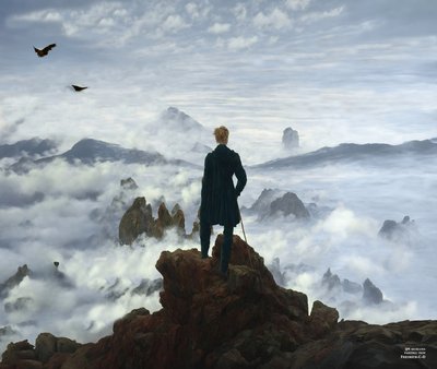 Der Wanderer über dem Nebelmeer (Panorama) von Josef Johann Michel