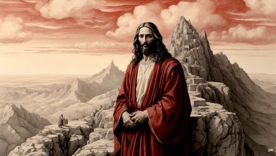 Jesus wurde vom Teufel auf einem Berg alle Reiche der Welt gezeigt - bete mich an von Josef Johann Michel