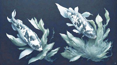 Tintenmalerei: Koi-Karpfen weißer Marmor 01 von Josef Johann Michel